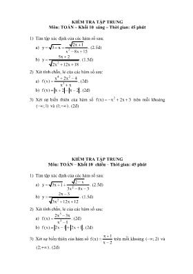 Kiểm tra tập trung môn Toán khối 10